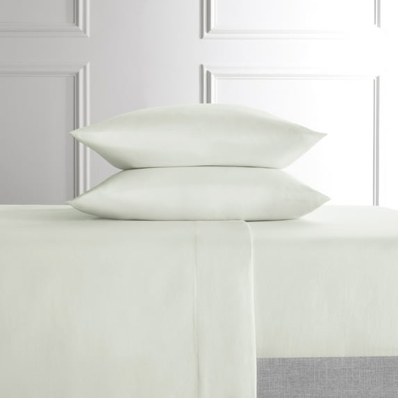 Hotel Style 4-Piece White Lyocell & Linen Blend Percale Bed Sheet Set, King