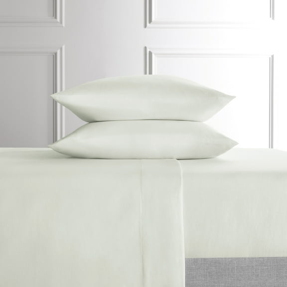 Hotel Style 4-Piece White Lyocell & Linen Blend Percale Bed Sheet Set, Queen