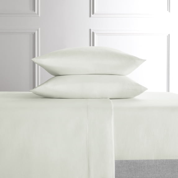 Hotel Style 4-Piece White Lyocell & Linen Blend Percale Bed Sheet Set, Queen