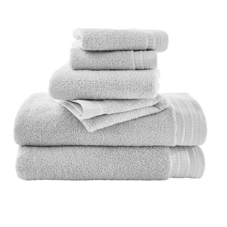 Hotel Style 6-Piece Egyptian Cotton Tencel Lyocell Bath Towel Set, Platinum Silver