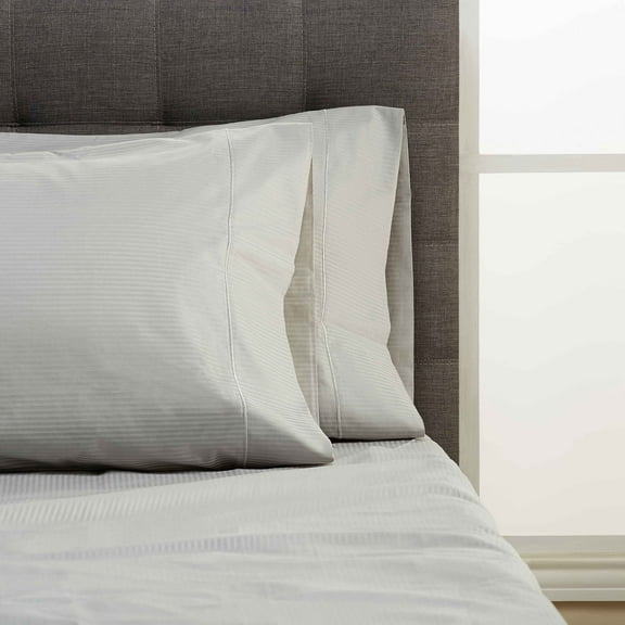 Hotel Style 600 Thread Count 100% Cotton Pillowcases, Standard, Striped Silver, 1-Pair