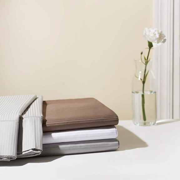 Hotel Style 600 Thread Count 100% Luxury Cotton Sheet Set, Full, Striped Arctic White