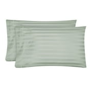 Hotel Style Egyptian Cotton Pillowcases, King, Green Stripe, 2 Count