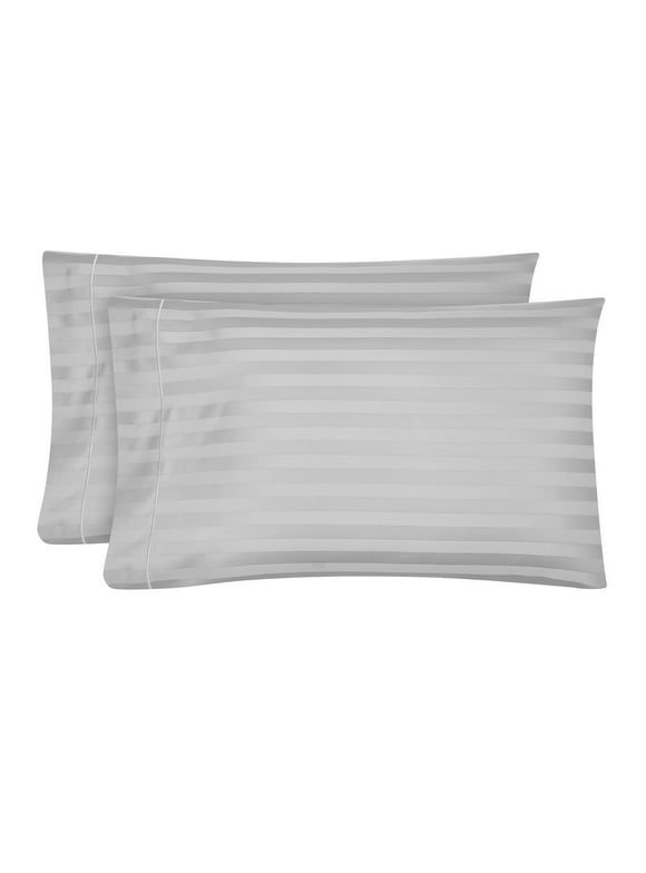 Hotel Style 600 Thread Count Grey Damask Stripe Egyptian Cotton Pillow Cases, Queen (2 Count)