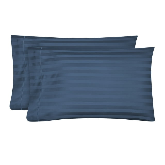 Hotel Style 600 Thread Count Navy Damask Stripe Egyptian Cotton Pillow Cases, Queen (2 Count