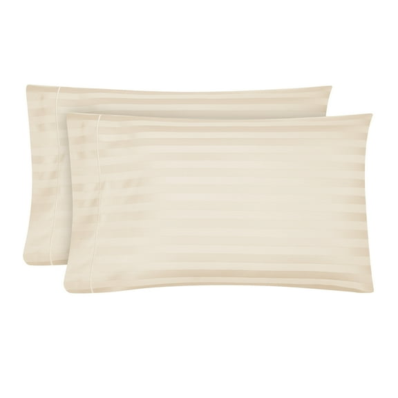Hotel Style 600 Thread Count Tan Damask Stripe Egyptian Cotton Adult Pillow Cases, King (2 Count)