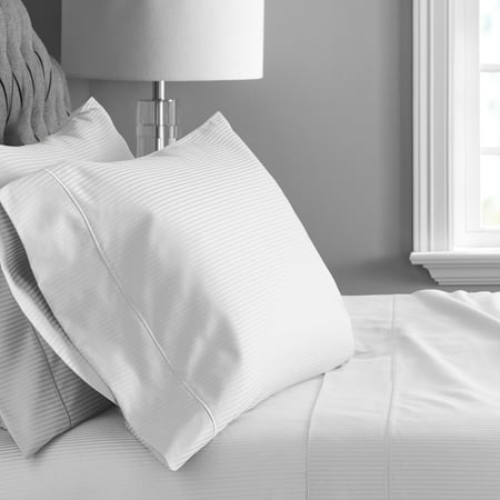 Hotel Style 600 Thread Count White Striped Cotton Pillowcase, Standard Queen (2 Count)