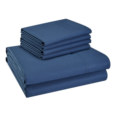 Hotel Style 800 Thread Count Cotton Rich Sateen Bed Sheet Set, Full, Navy, Set of 6