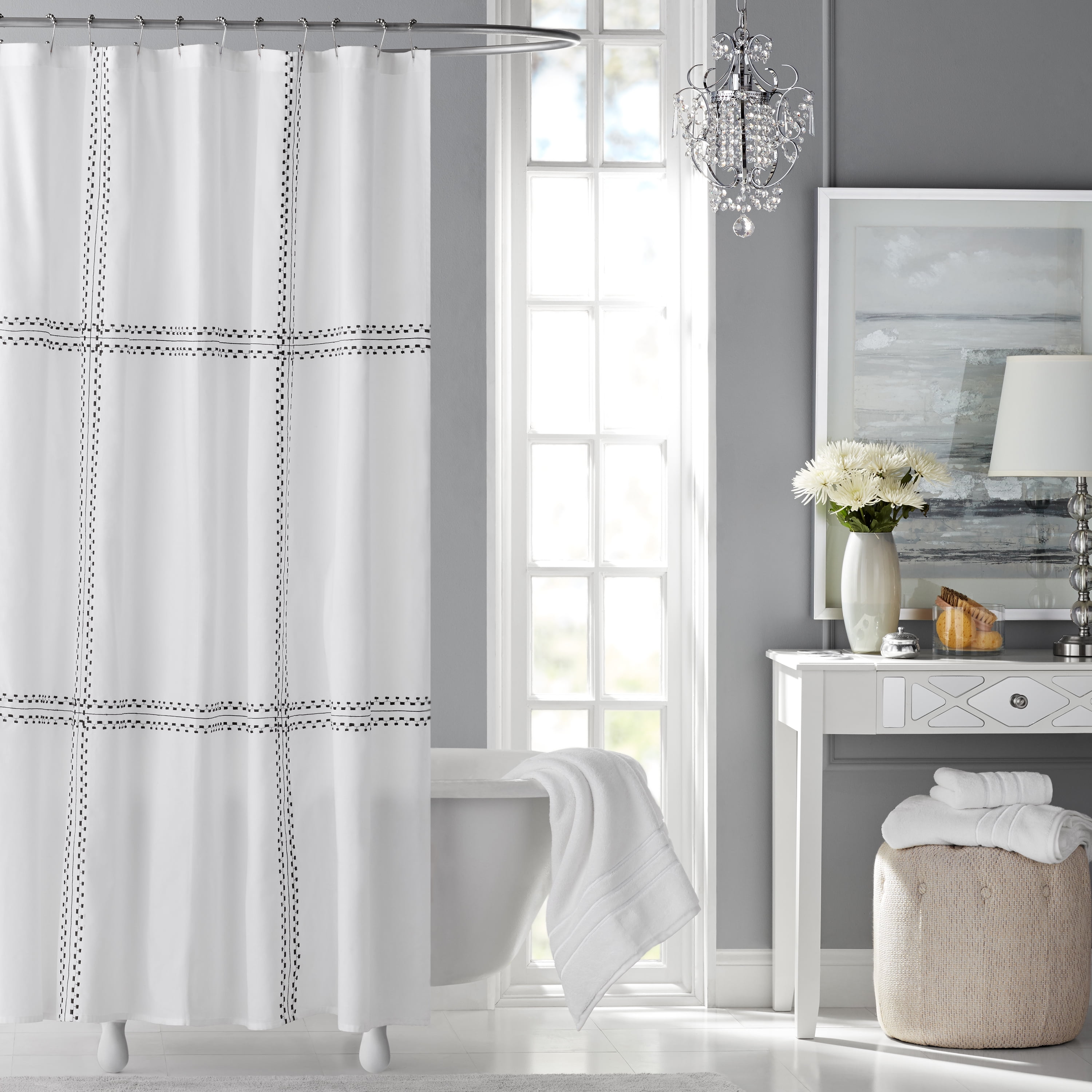 Hotel Style Austin Embroidered Fabric Shower Curtain