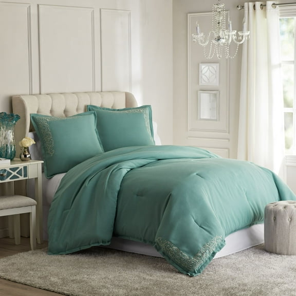 Hotel Style Coventry Microfiber 3-Piece Comforter Set with Bonus Pillows, Queen, Aqua