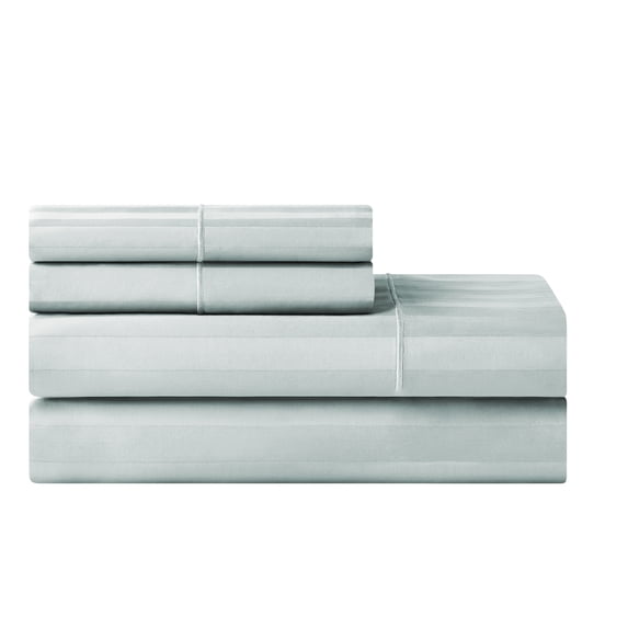 Hotel Style Egyptian Cotton 4-Piece Sheet Set, Queen, Duck Egg Damask Stripe, 600 Thread Count, Deep Pocket