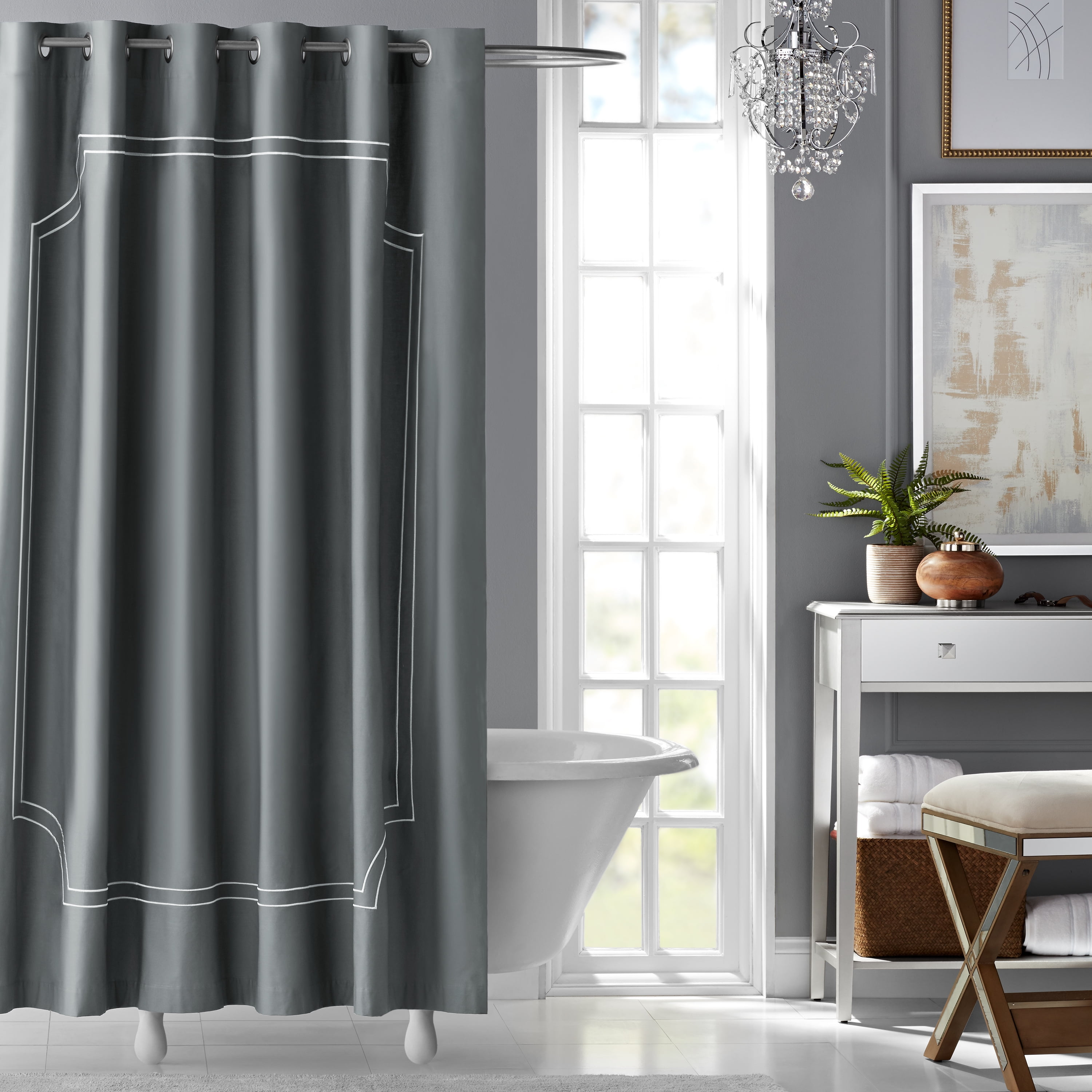 Hotel Style Florence Embroidered Fabric Shower Curtain