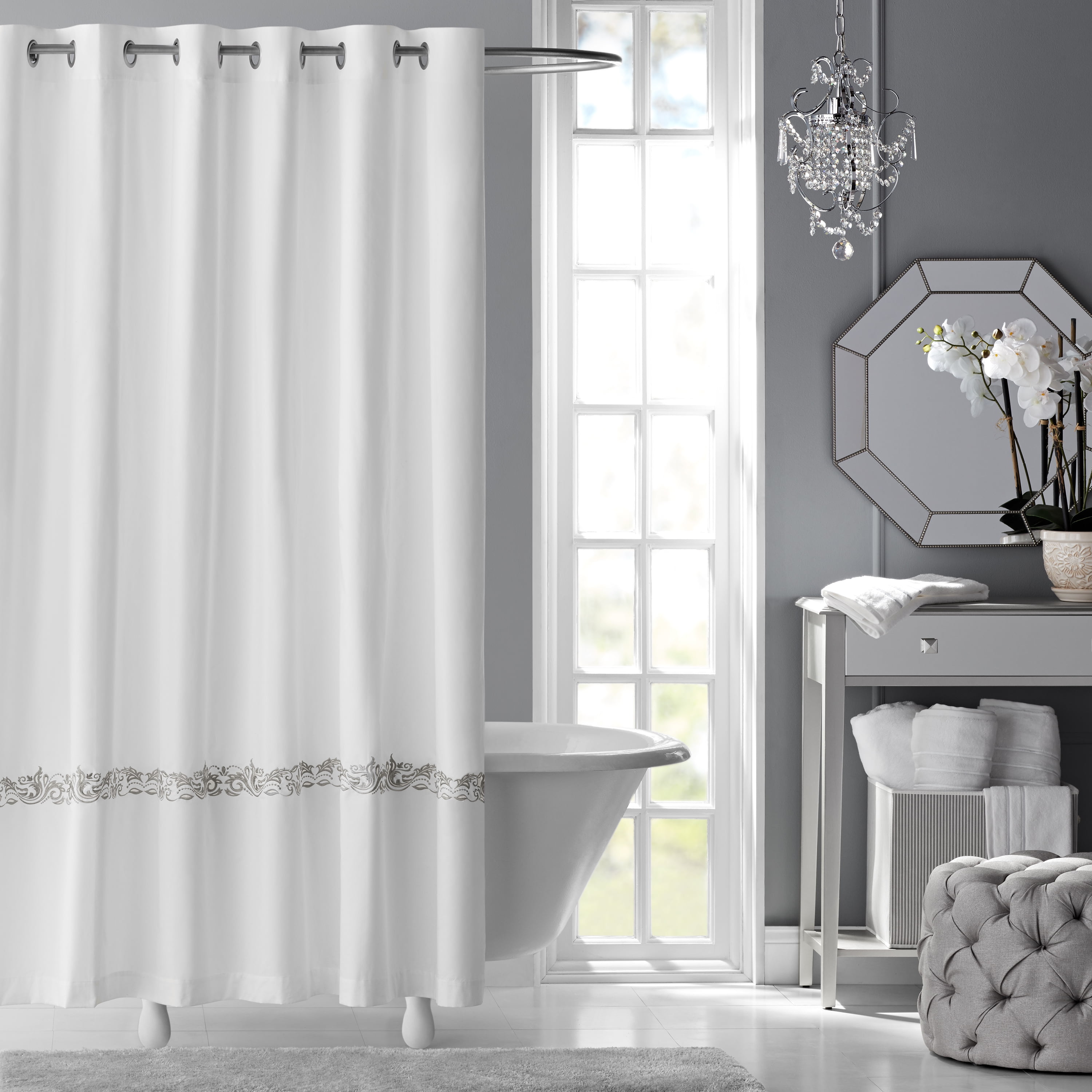 Hotel Style Fresca Embroidered Fabric Shower Curtain - Walmart.com
