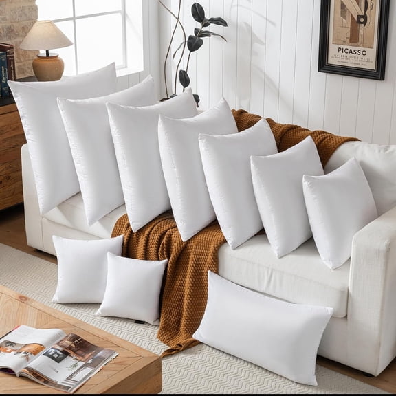 Hotel-Style Goose Feather Pillow Insert for Sofa & Bed - 100% Odorless & Plump Cushion Filler - 233 Thread Count Cotton with Inner Liner to Prevent Poking - 18x18 Inch Decorative Throw Pillow Insert