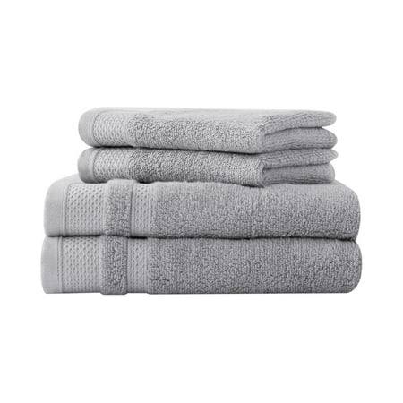 Hotel Style Luxury Hand & Washcloth Set, 100% U.S. Cotton, Mouse Grey, 4-Piece