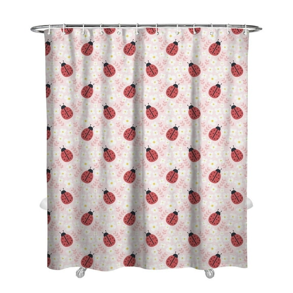 Hotel Style Ladybug Bath Curtain - 72" x 84" Elegant Ladybird & Garden Print, Machine Washable Quick-Dry Waterproof Fabric with Reinforced Grommets