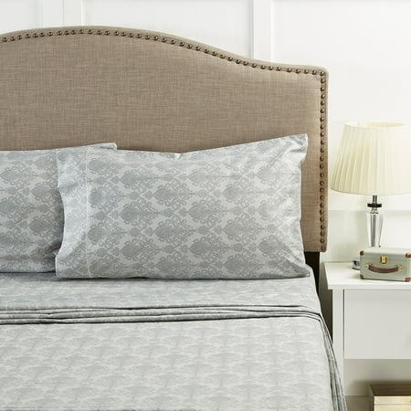Hotel Style Luxury 4-Piece 600 Thread Count Gray Paisley Cotton Bed Sheet Set, Queen