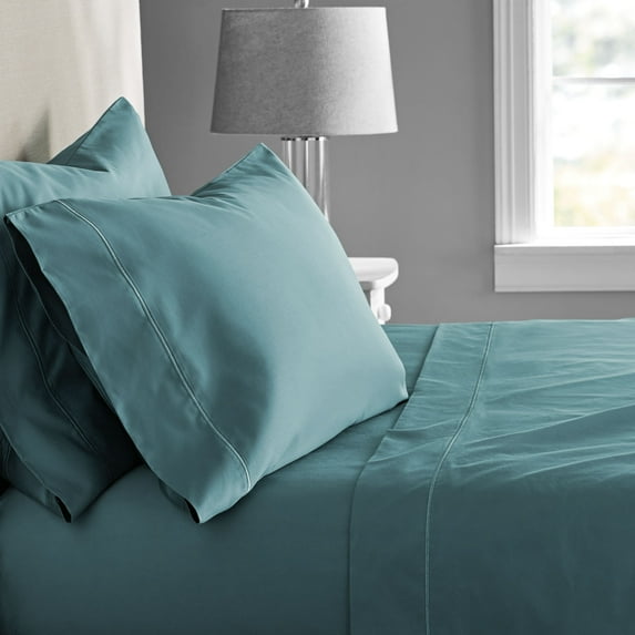 Hotel Style Luxury 4-Piece 600 Thread Count Teal Solid Cotton Bed Sheet Set, Queen