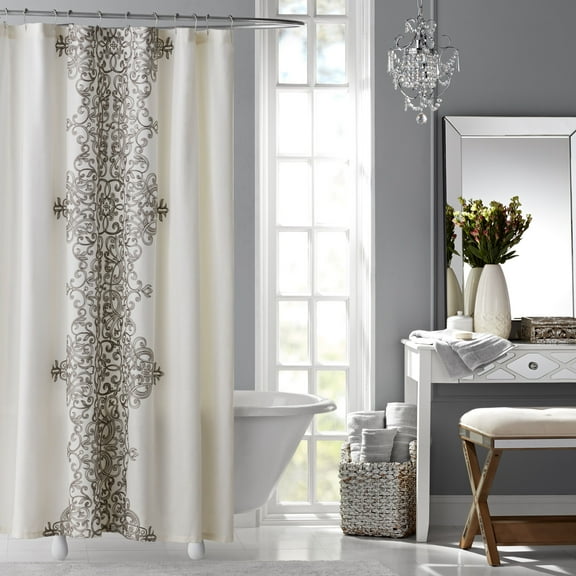 Hotel Style Manchester Embroidered Fabric Shower Curtain
