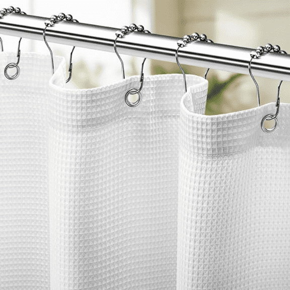 Hotel Style Waffle Weave Fabric Shower Curtain, 72x72 Inches, Elegant White Bathroom Decor, Water-Resistant and Machine Washable for Easy Care