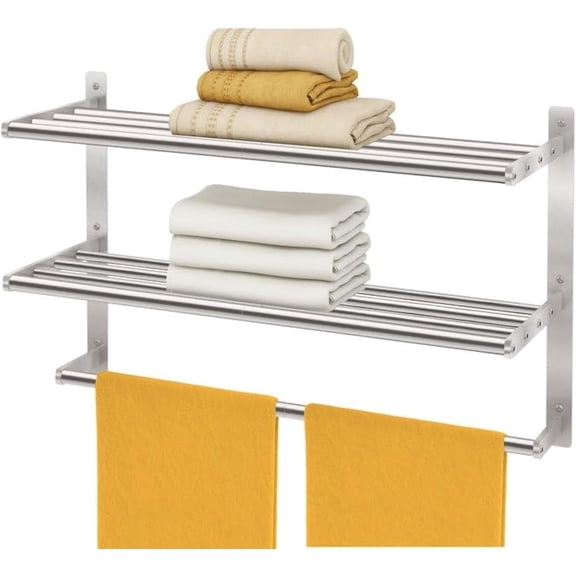 Hotel Towel Racks for Bathroom Wall Mounted, 24 Inch Towel Shelf for Bathroom, 3-Tier Bathroom Towel Rack with Tower Bars, Brushed Nickel