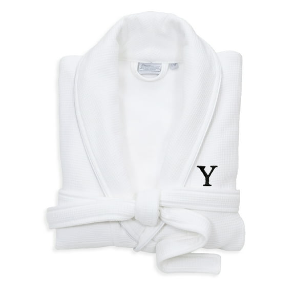 Hotel Turkish Cotton Waffle Terry Bathrobe with Satin Piped Trim - Personalized - White