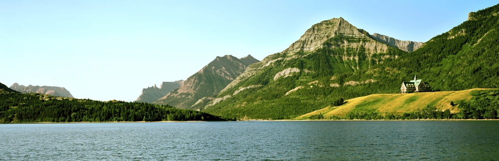 Hotel on a hill at the lakeside Prince of Wales Hotel Waterton Lake Waterton Lakes National Park Alberta Canada Canvas Art - Panoramic Images (36 x 12)
