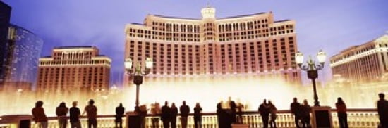 Hotel lit up at night Bellagio Resort And Casino The Strip Las Vegas Nevada USA Canvas Art - Panoramic Images (18 x 6)