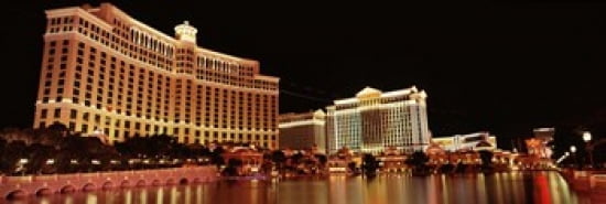Hotel lit up at night Bellagio Resort And Casino The Strip Las Vegas Nevada USA Canvas Art - Panoramic Images (36 x 12)