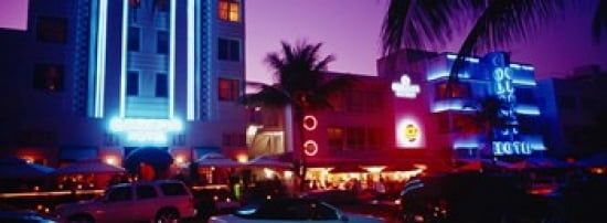 Hotel lit up at night Miami Florida USA Canvas Art - Panoramic Images (36 x 13)