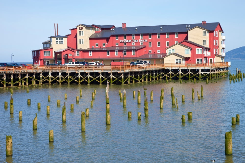 Hotel on a pier Cannery Pier Hotel Astoria Clatsop County Oregon USA Canvas Art - Panoramic Images (18 x 24)