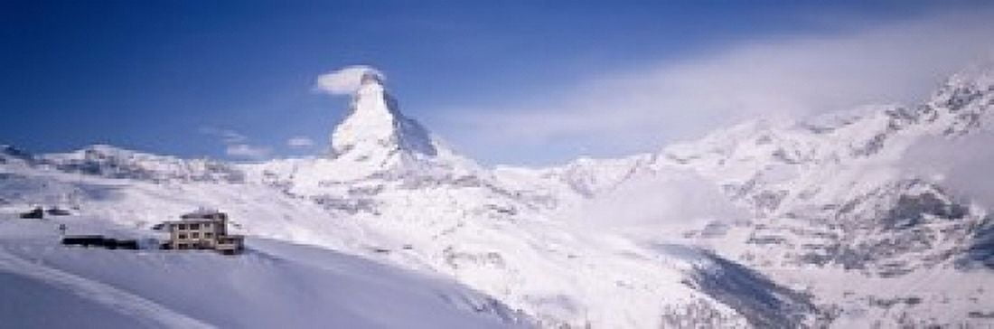 Hotel on a polar landscape Matterhorn Zermatt Switzerland Canvas Art - Panoramic Images (18 x 6)
