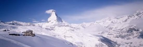 Hotel on a polar landscape Matterhorn Zermatt Switzerland Canvas Art - Panoramic Images (36 x 12)