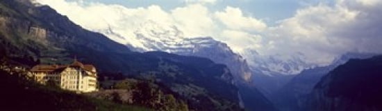 Hotel with mountain range in the background Swiss Alps Switzerland Canvas Art - Panoramic Images (38 x 12)
