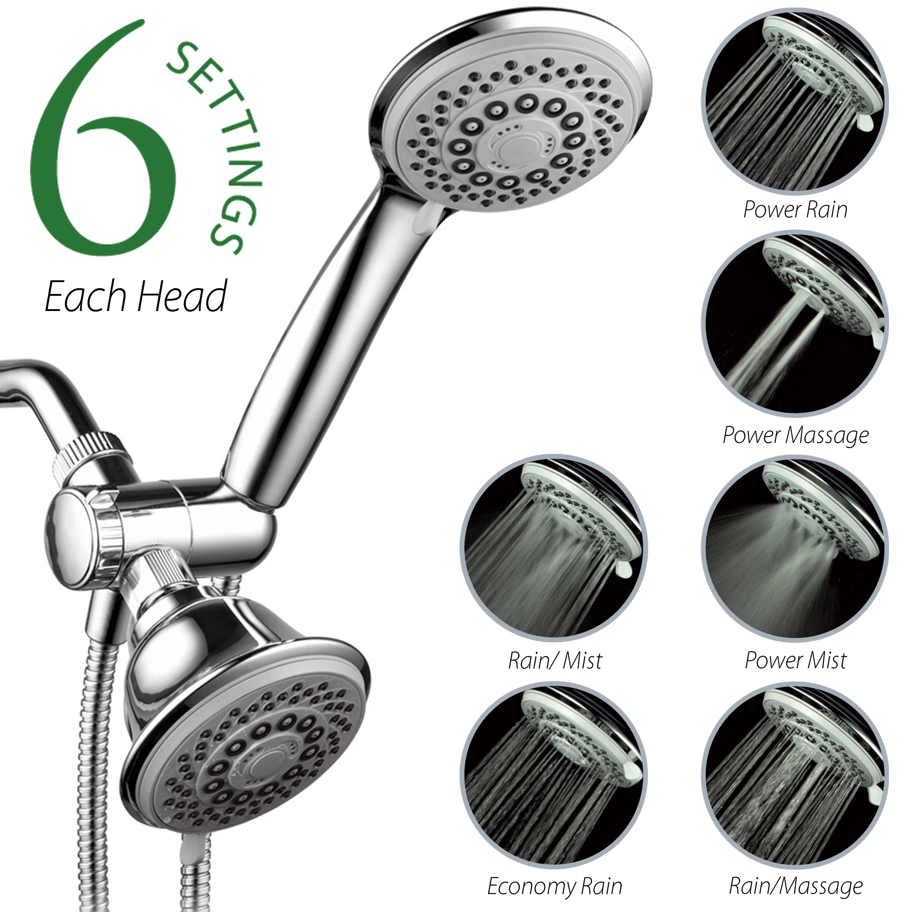 Chrome 30-Setting Handheld and Wall Mount Shower Combo