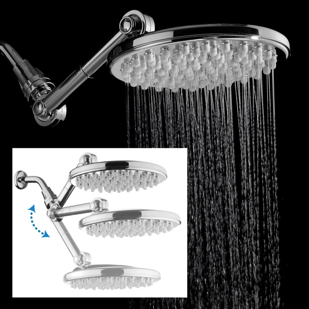HotelSpa Adjustable Rainfall Shower Head Chrome 9 Inch High Pressure Model 1691
