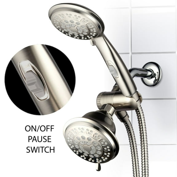 HotelSpa Brushed Nickel Shower Combo 42 Settings Hand Shower ON/OFF Switch