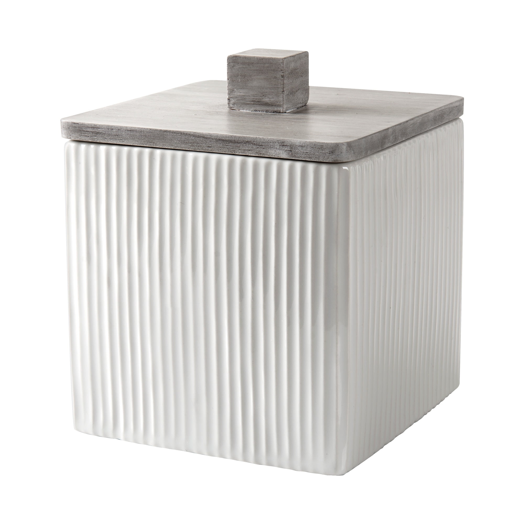 White and Gray Ceramic Bamboo Lid Storage Jar