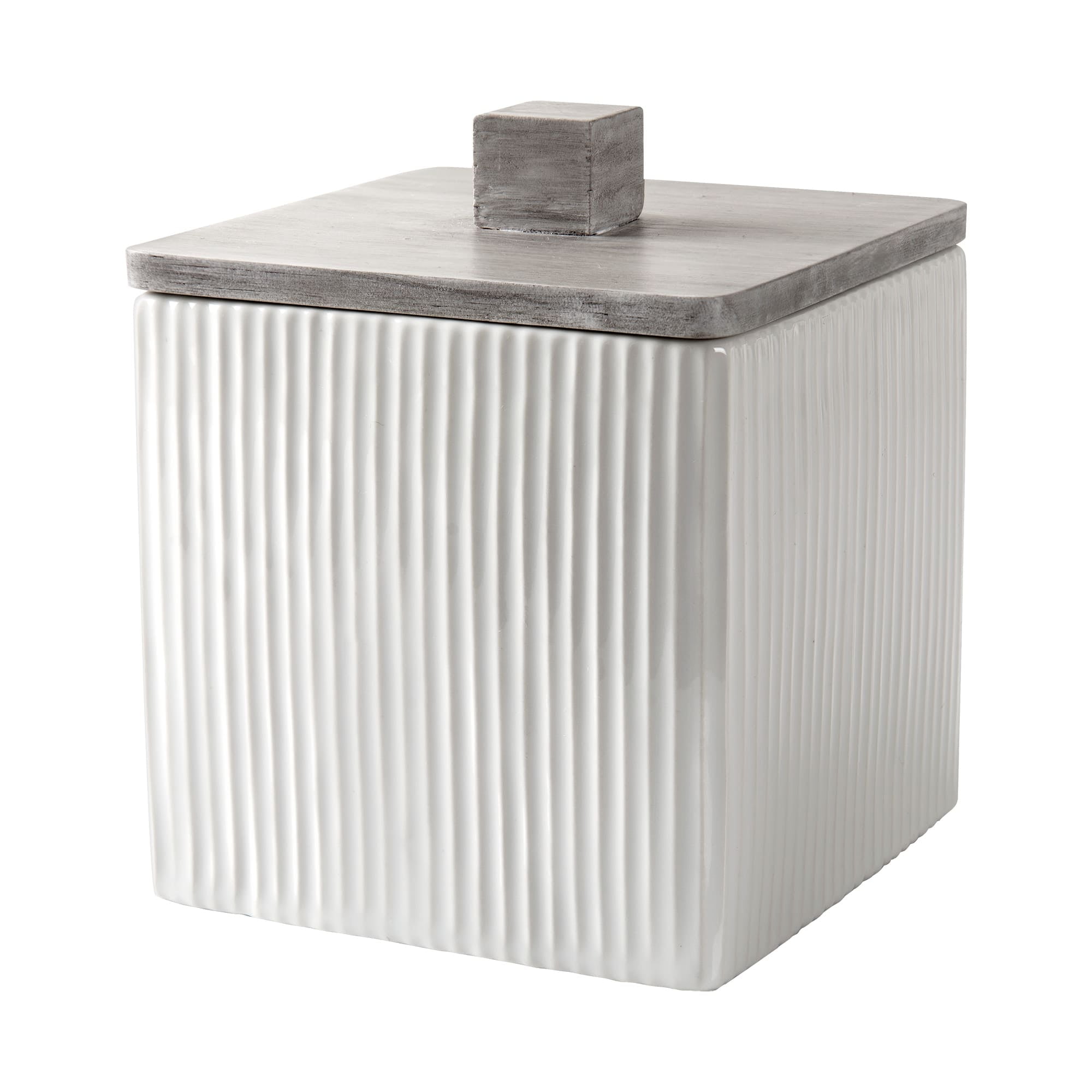 White and Gray Ceramic Bamboo Lid Storage Jar