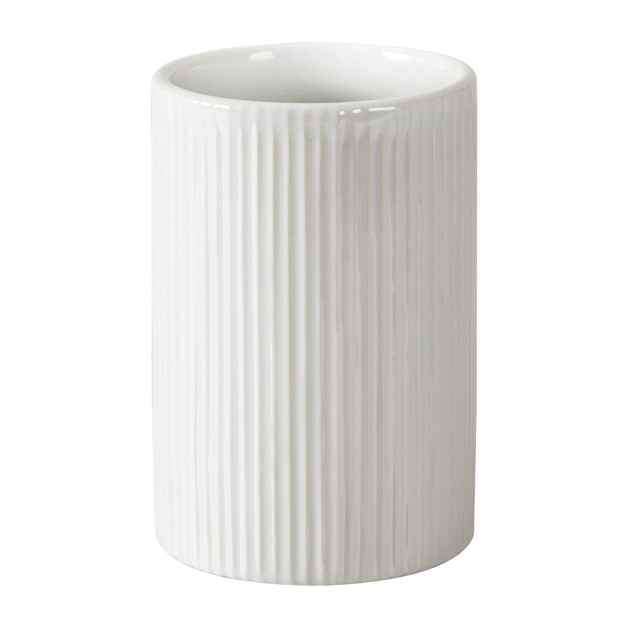 Hotelier White Ceramic Ribbed Bathroom Tumbler