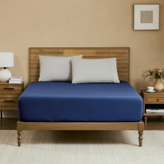 Hotella California King Fitted Sheet, 100% Microfiber, 72"x84", Soft & Fade-Resistant, 14" Deep Pocket, Dark Blue