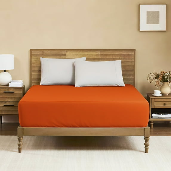 Hotella Twin Fitted Sheet, 100% Microfiber, Soft & Fade-Resistant, 14" Deep Pocket, 39x75", Tangerine Red, Ideal for Dorm Beds