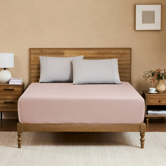 Hotella Twin Fitted Sheet, 100% Microfiber, Soft & Fade-Resistant, 14" Deep Pocket, 39x75", Pale Pinkish, Ideal for Dorm Beds