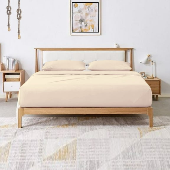 Hotellinen 1500 Thread Count Solid Pattern Egyptian Cotton 4-Piece Super Soft Sheet Set with 15'' Deep Pocket (King, Ivory)