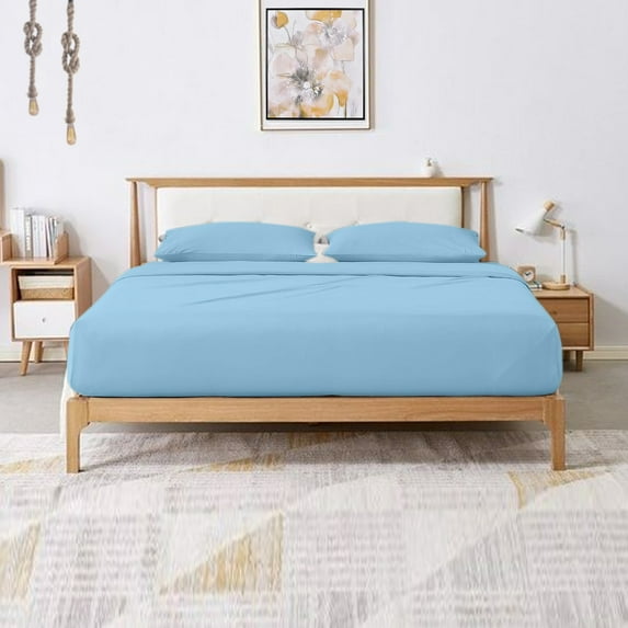 Hotellinen 1500 Thread Count Solid Pattern Egyptian Cotton Very Soft 4-Piece Super Soft Extra Deep Pocket, Sheet Set Fit Upto 27 Inches Deep Pocket (Queen, Light Blue)