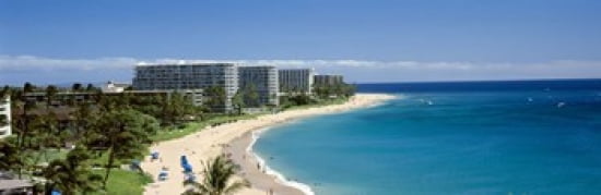 Hotels on the beach Kaanapali Beach Maui Hawaii USA Canvas Art - Panoramic Images (36 x 12)