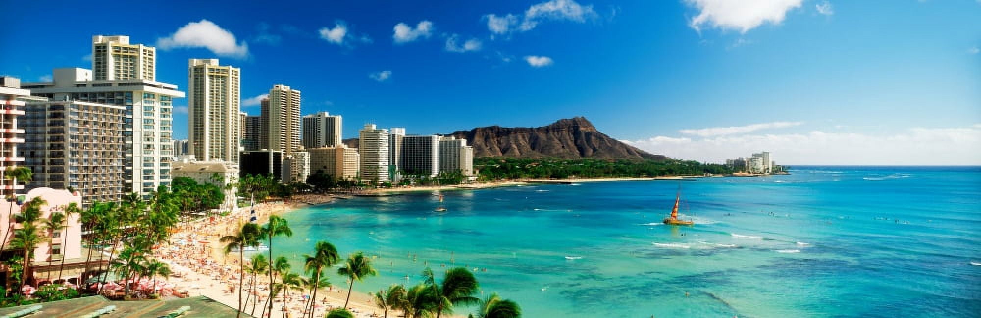 Hotels on the beach Waikiki Beach Oahu Honolulu Hawaii USA Canvas Art - Panoramic Images (6 x 18)