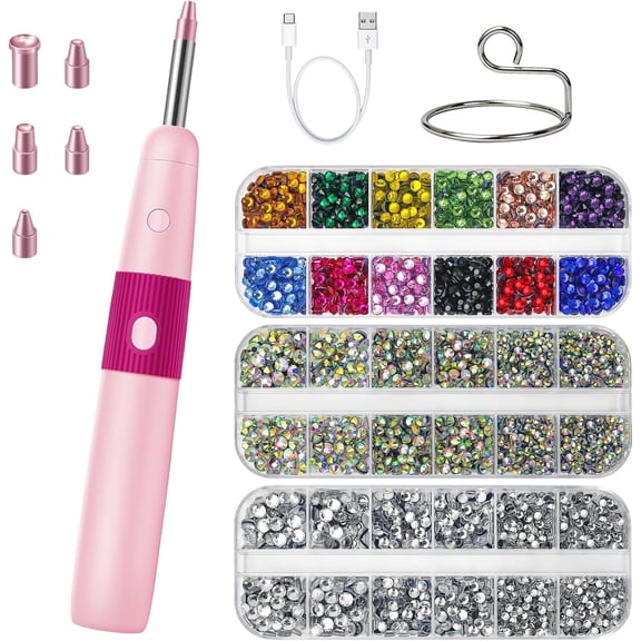 Hotfix Applicator, 5 in 1 Hot Fixed Wand Bedazzler Kit, Rhinestones Setter Wand Tool with 5 Different Tip Sizes, DIY Bedazzler Kit with Rhinestones with Support Stand