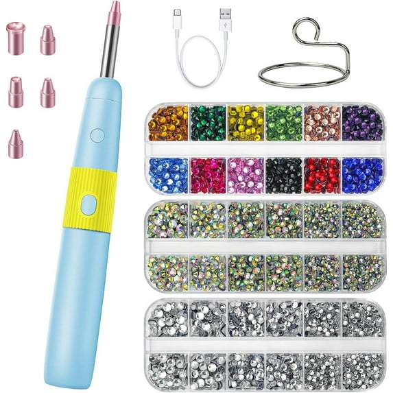 Hotfix Applicator, 5 in 1 Hot Fixed Wand Bedazzler Kit, Rhinestones Setter Wand Tool with 5 Different Tip Sizes, DIY Bedazzler Kit with Rhinestones with Support Stand