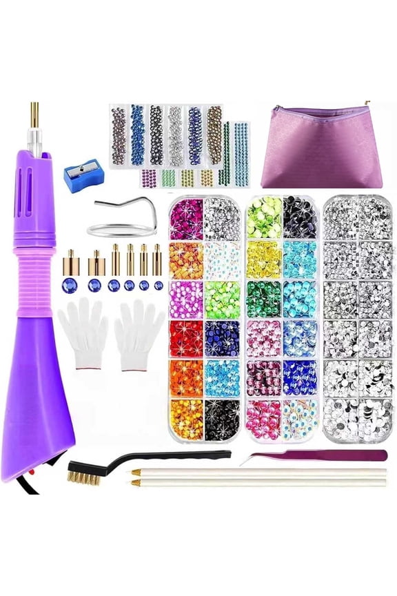 Hotfix Applicator, Compatible with Bedazzler Kit with 5784 PCS Rhinestones for Crafts, DIY Hot Fix Rhinestone Applicator Wand Setter Tool with 7 Tips, 6 Pattern Templates, Gloves,